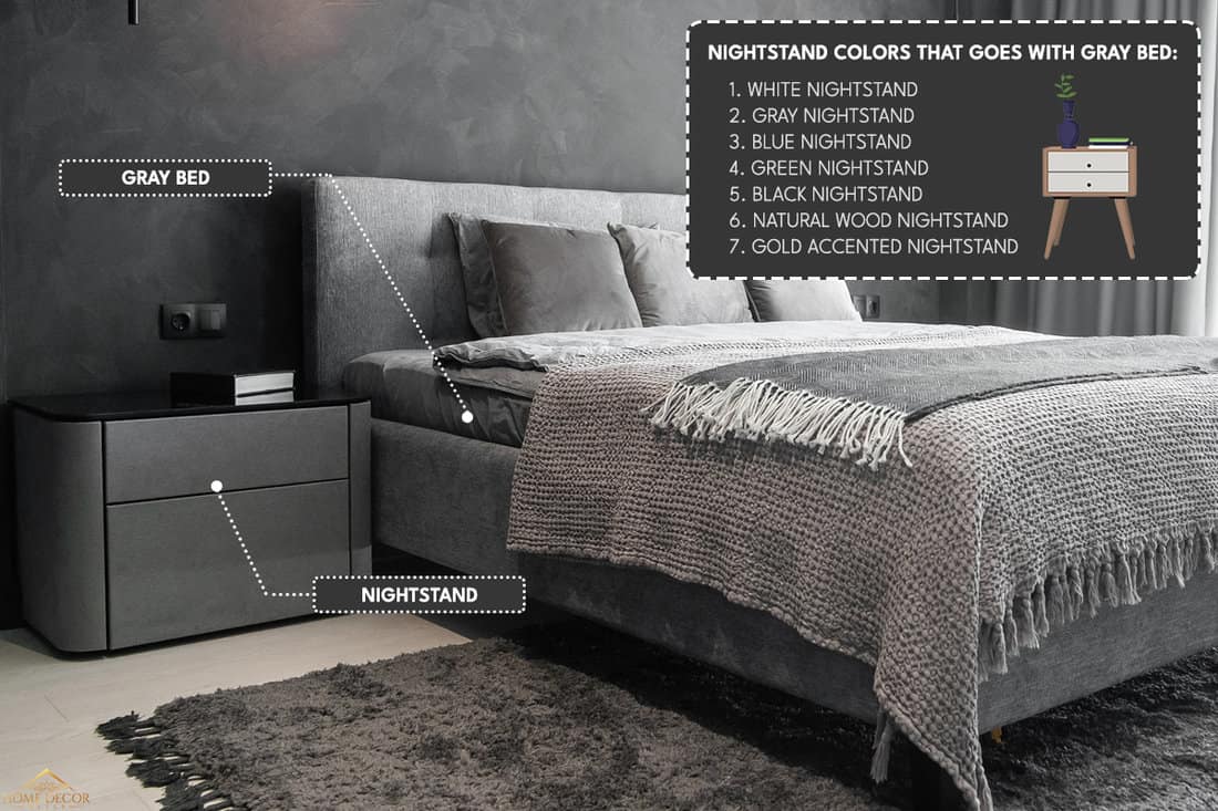 Modern room with trendy gray interiors, What Color Nightstand Goes With Grey Bed? [7 Color Combinations To Try!]