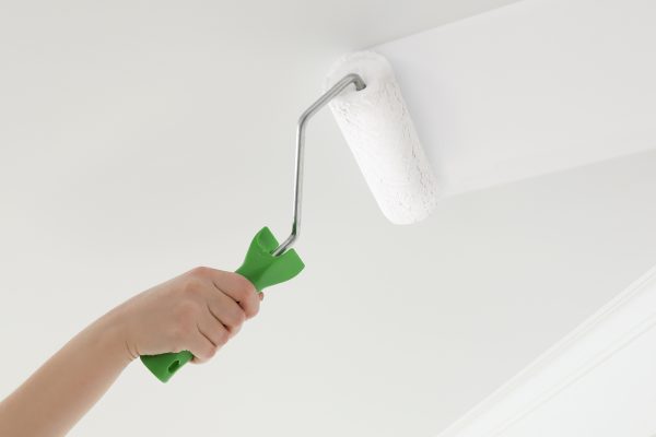Woman painting ceiling with white dye indoors using roller, What Sherwin Williams Paint Is Best For Ceiling?