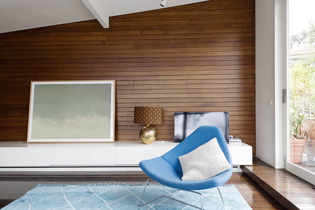 Wooden panels used for cladding on the living room