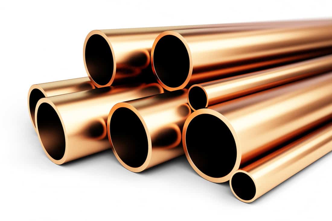 copper metal pipe on white background.