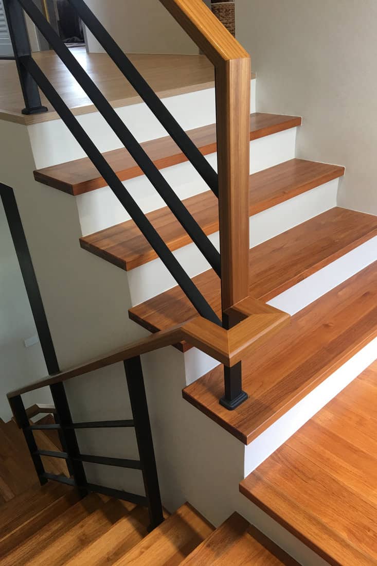 wood stair with steel railing