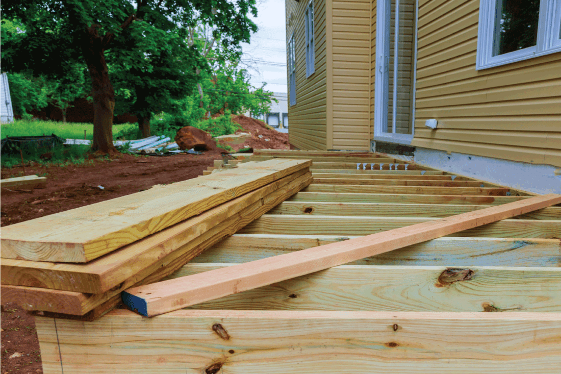 A new wooden, timber deck being constructed