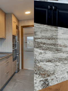 A collaged photo of kitchens decorated in Quartz and Dekton, Dekton Vs Quartz Countertops: Which Is Better For Your Project?