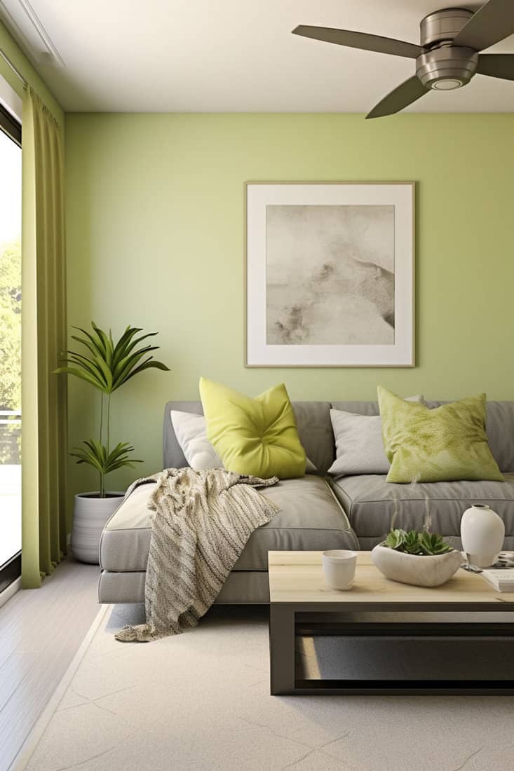 serene room combining apple green with grounding gray accents