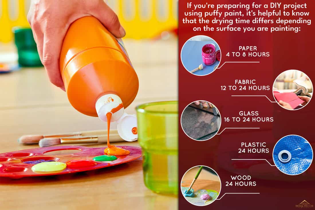 Human hand pouring paint from bottle, How Long Does Puffy Paint Take To Dry [On Paper, Fabric, Glass, & Plastic]?
