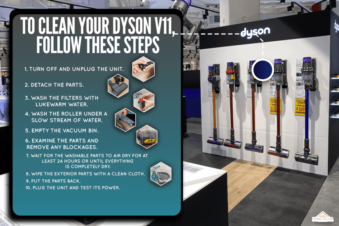 Dyson display their high quality latest vacuum cleaner V11 in Harvey Norman electrical store, How To Clean Dyson V11 [Inc. Filter, Bin, Head, And Roller]?