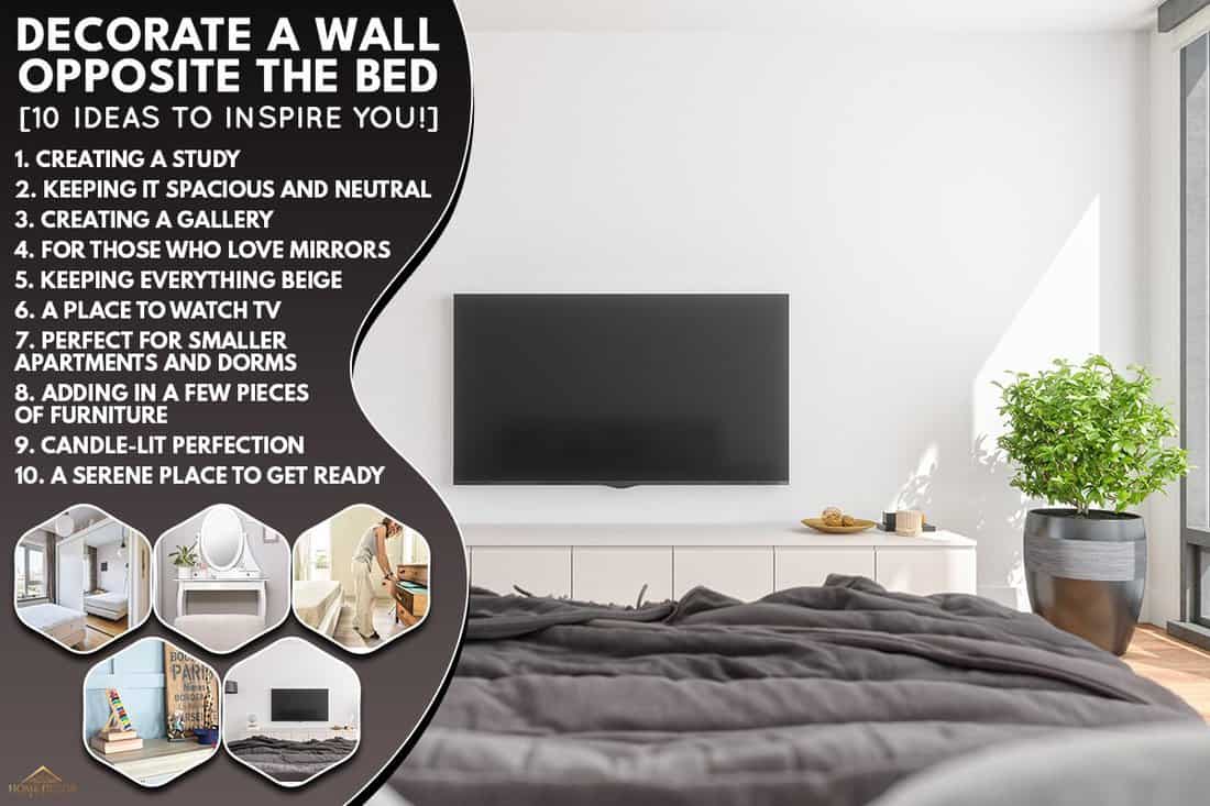 A modern bedroom with television and furniture in front of the bed, How To Decorate A Wall Opposite The Bed [10 Ideas To Inspire You!]