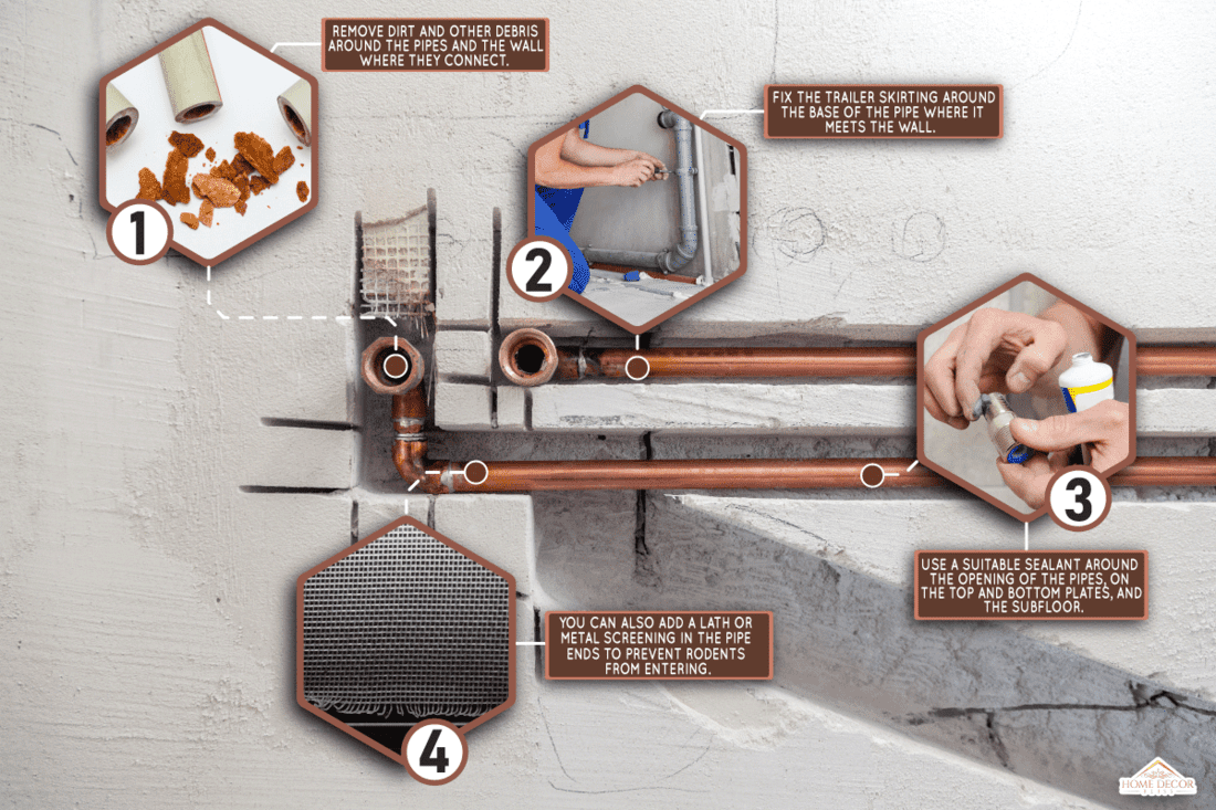 copper and plastic pipes, fittings on concrete wall, How To Fill Gaps Between Your Pipes And Walls [Step By Step Guide]