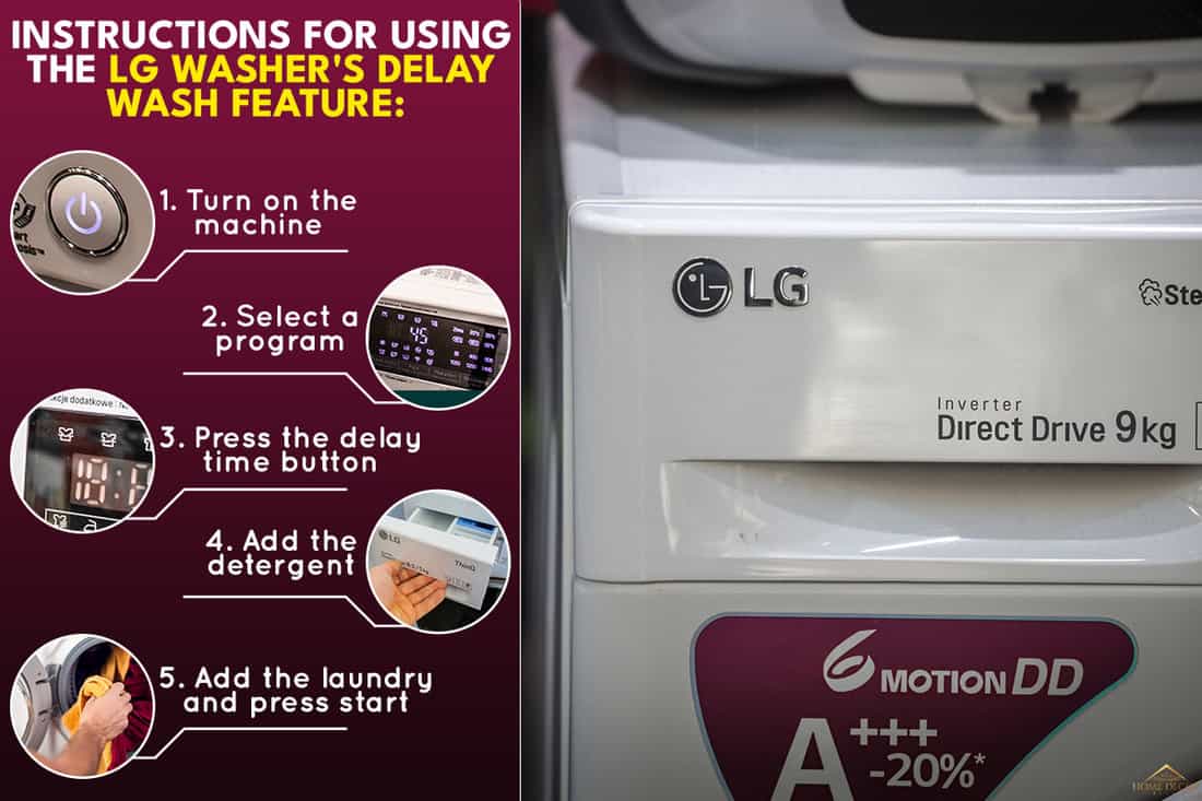 A selective blur on the LG Electronics logo on a washing machine, How To Use Delay Wash On My LG Washer [Step By Step Instructions]