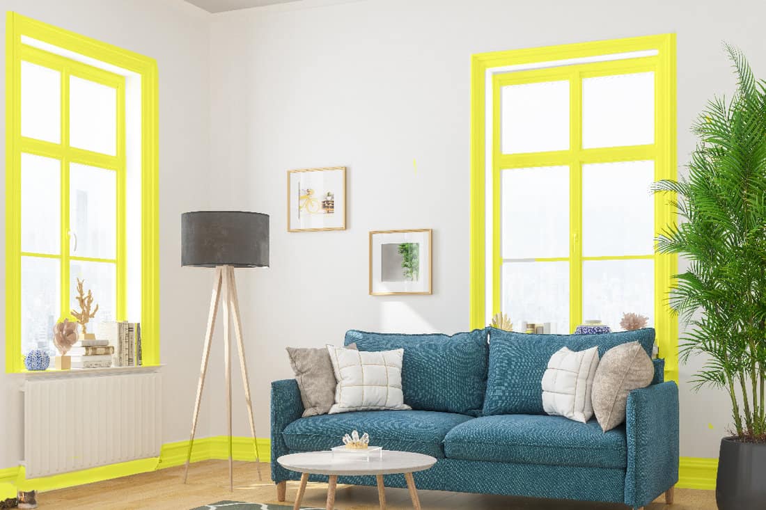 Living room with pastel yellow trim