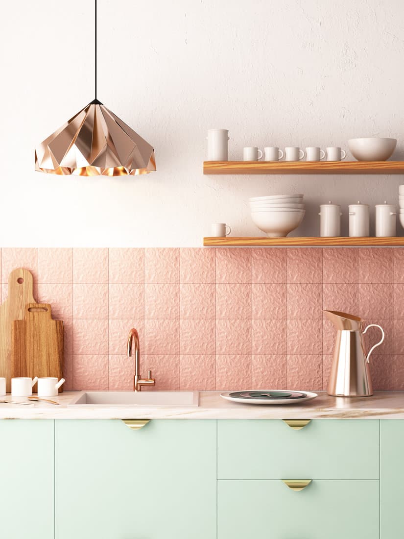 Mockup interior kitchen in pastel colors.