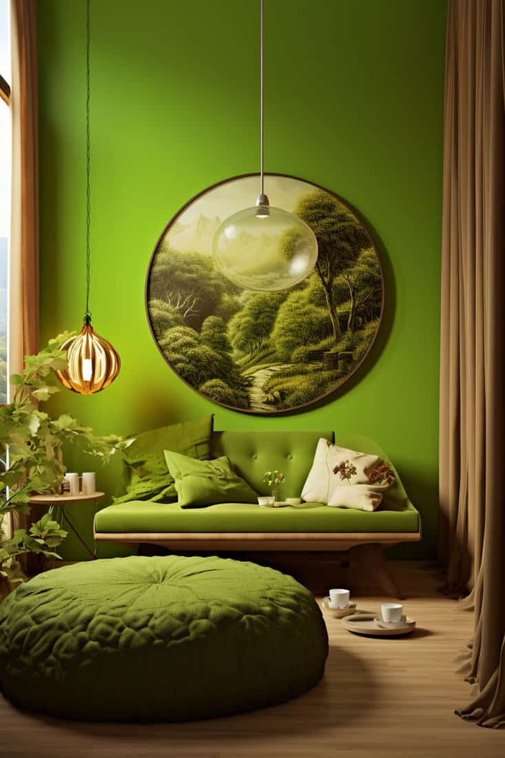 room combining vibrant apple green with rich moss green