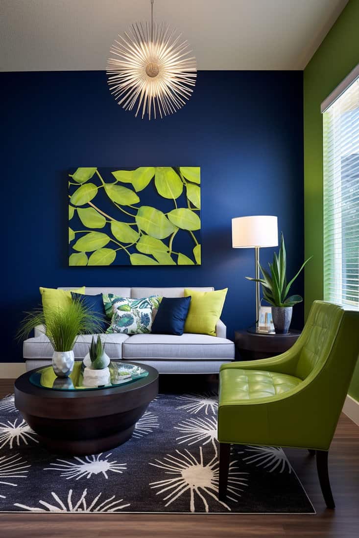 room showcasing a navy blue and apple green combination