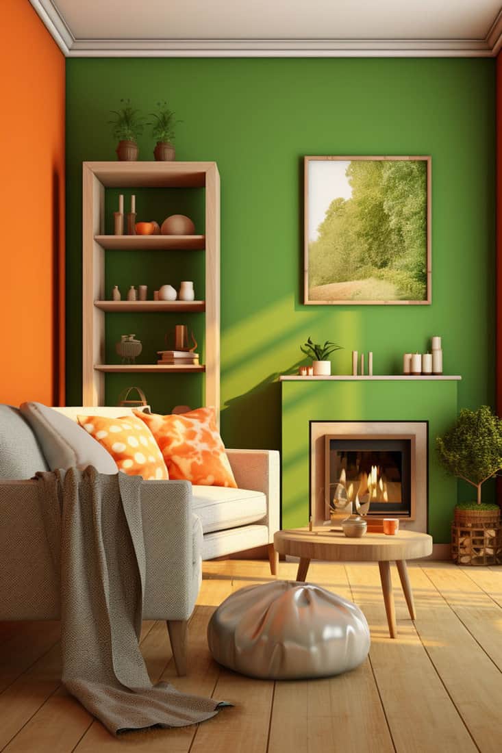 room with apple green and autumnal orange accents
