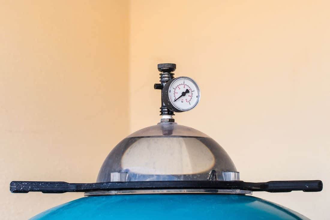 Pressure gauge on swimming pool sand filter