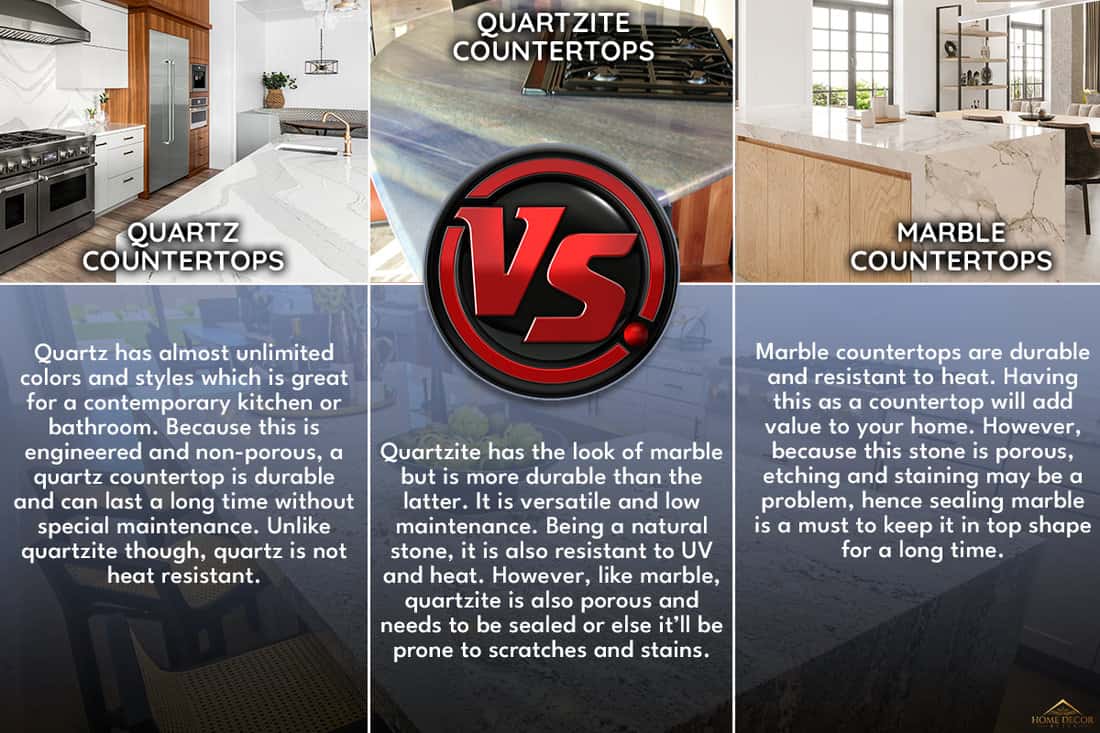 A comparison between Quartzite, Marble and Quartz countertops, Quartzite Vs Marble Vs Quartz Countertops: Pros, Cons & Design Considerations