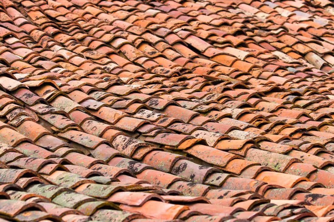 Roof somewhat depressed in the center with old clay tiles red