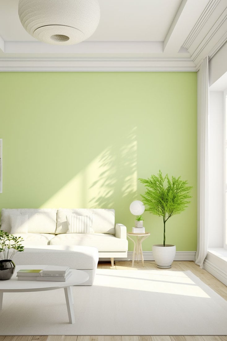 room with crisp apple green and clean white elements
