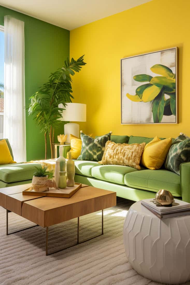 Room combining fresh green and cheerful yellow accents.