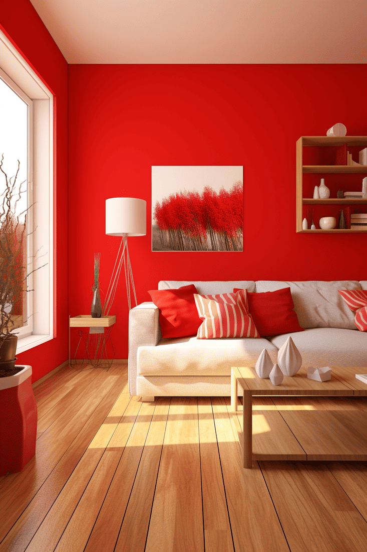 a hyperrealistic room with bright red walls to achieve a warm and cozy feeling in your home.