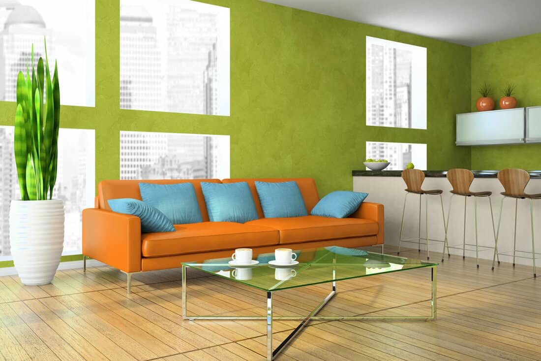 modern living-room in green colour