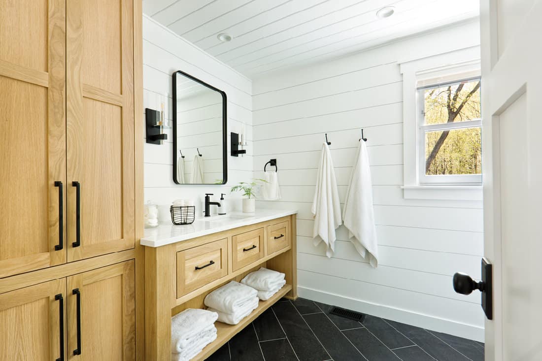 A contemporary modern bathroom design for a country home cabin