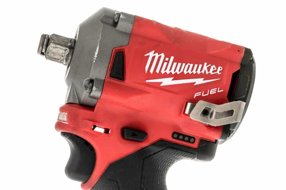 A package of Milwaukee fuel M12 impact wrench on an isolated background.