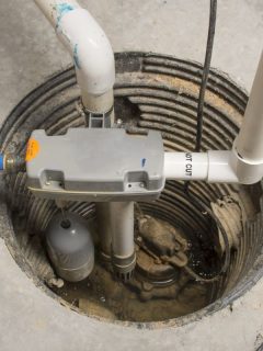 A sump pump installed in a basement of a home with a water powered backup system, How Long Does It Take To Install A Sump Pump? [Inc. New Install & Replacement]