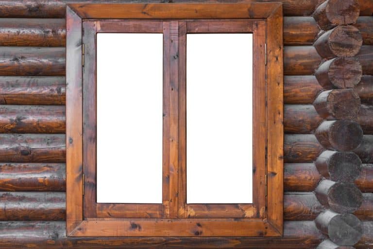 A wooden window in a wall made of logs with white background, How To Make Wooden Casement Window Frames