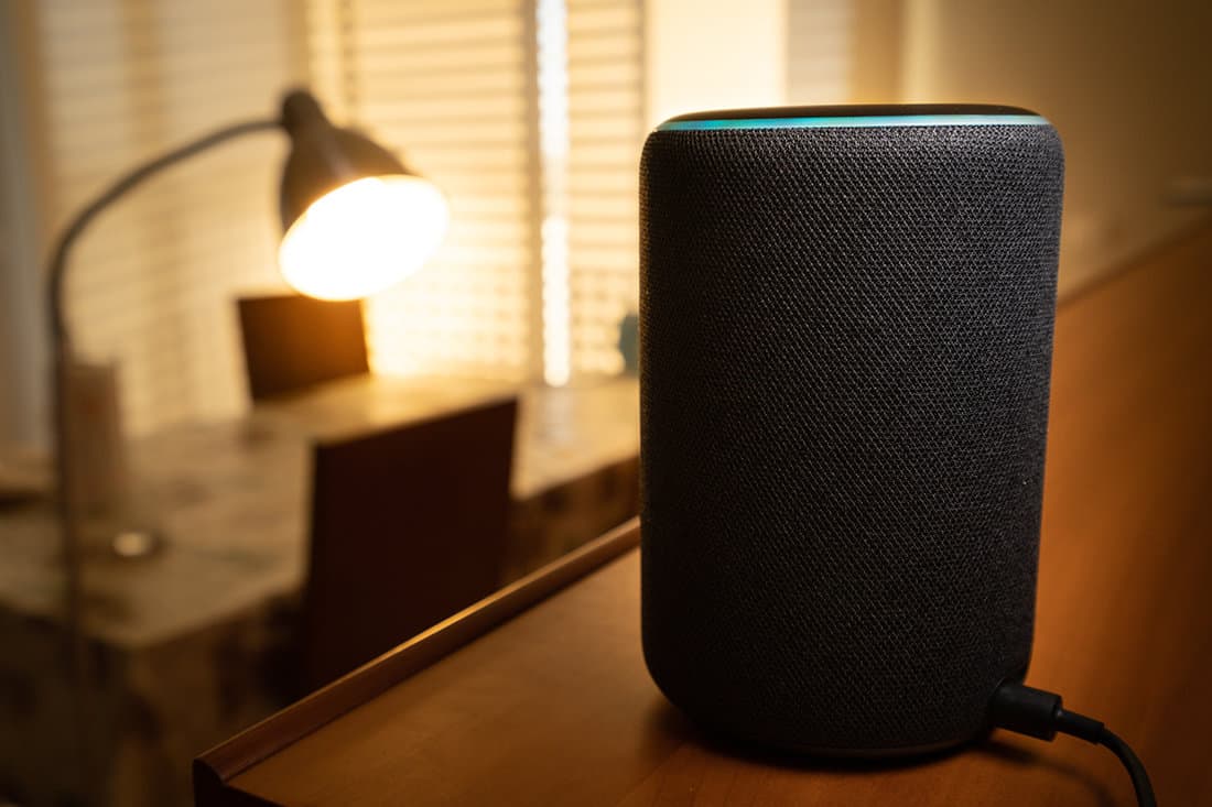 Amazon echo plus speaker on the table