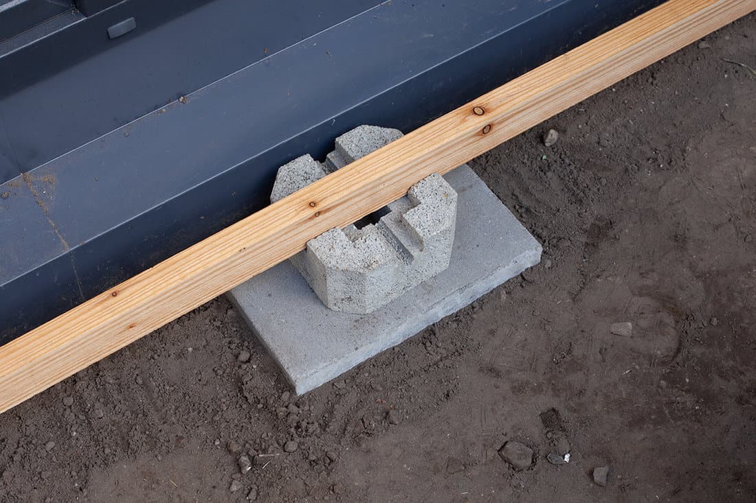 Cement deck block foundation installed on the ground