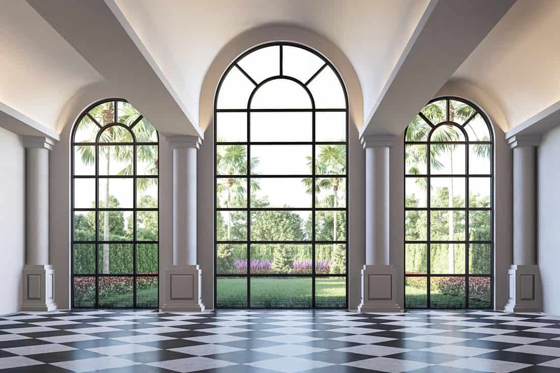 Classical style empty room interior with garden view 3d render 