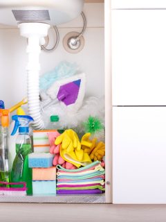 Cleaning supplies in kitchen cabinet, How Wide Should A Broom Closet Be?