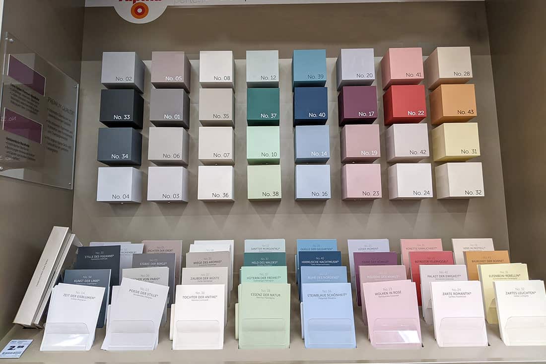 Colorful paint color samples on display