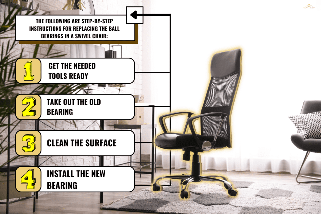 Comfortable chair near desk in modern office interior, How To Replace Ball Bearings In A Swivel Chair [Step By Step Guide]