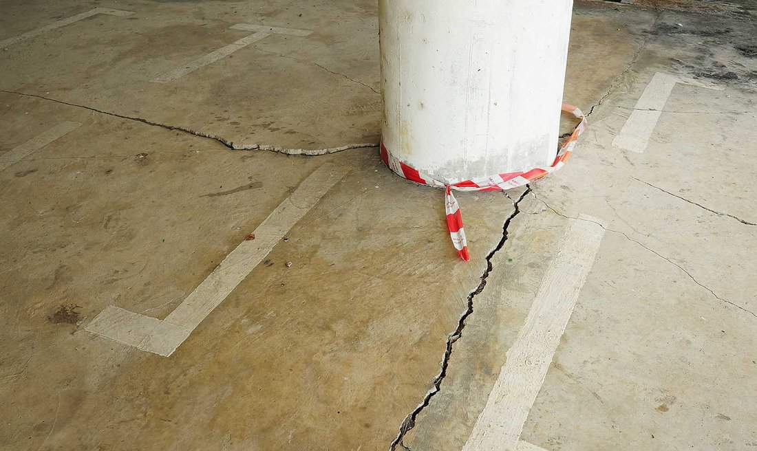 Cracked concrete on basement car park