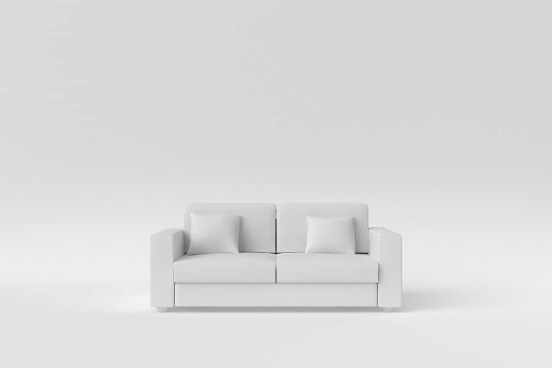 Creative minimal paper idea. Concept white sofa with white background. 3d render, 3d illustration.