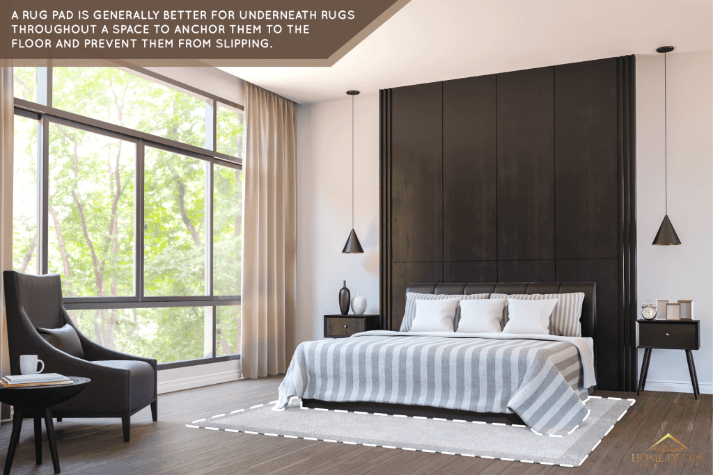 Modern bedroom decorate with brown leather furniture and black wood 3d, Do You Need A Rug Pad Under A Bed?