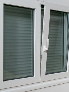 Double tilt and turn aluminum thermal break window with vertical fly screen and rolling shutter, casement window with European groove mechanism, Do Casement Windows Have Screens?