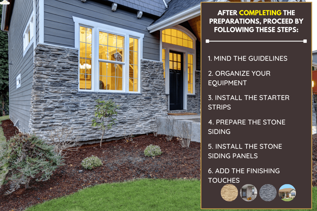 Front covered porch design boasts stone columns and rock siding that creates immense curb appeal of luxurious home. Northwest, USA - How To Install Novik Stone Siding [Step By Step Guide]