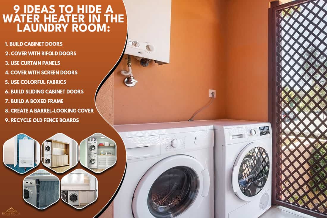 Laundry room with a washing machine and dryer and a boiler on top, How To Hide A Water Heater In The Laundry Room [9 Ideas To Inspire You!]