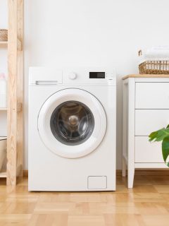 Interior of simple home laundry room with modern washing machine, X Laundry Room Detergent Storage Ideas You Will Love!