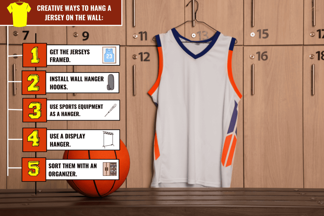 Jersey uniform on a hanger in locker room, How To Hang A Jersey On A Wall [5 Creative Ways To Inspire You]