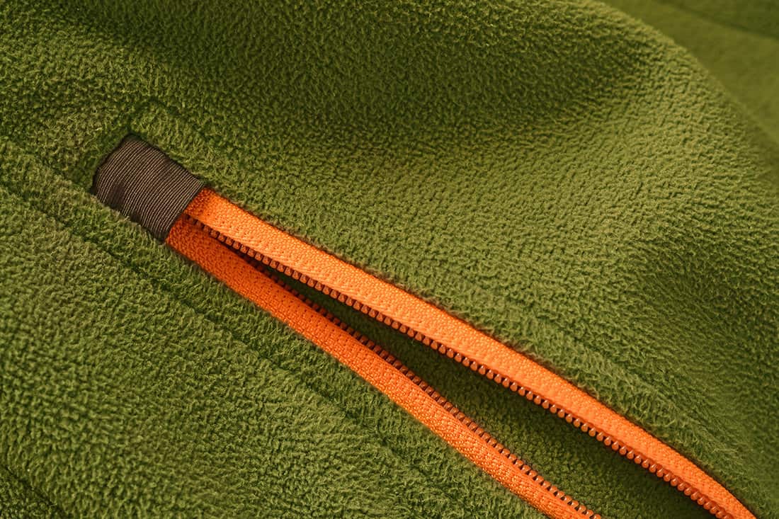 Soft-shell fleece jacket zipper detail