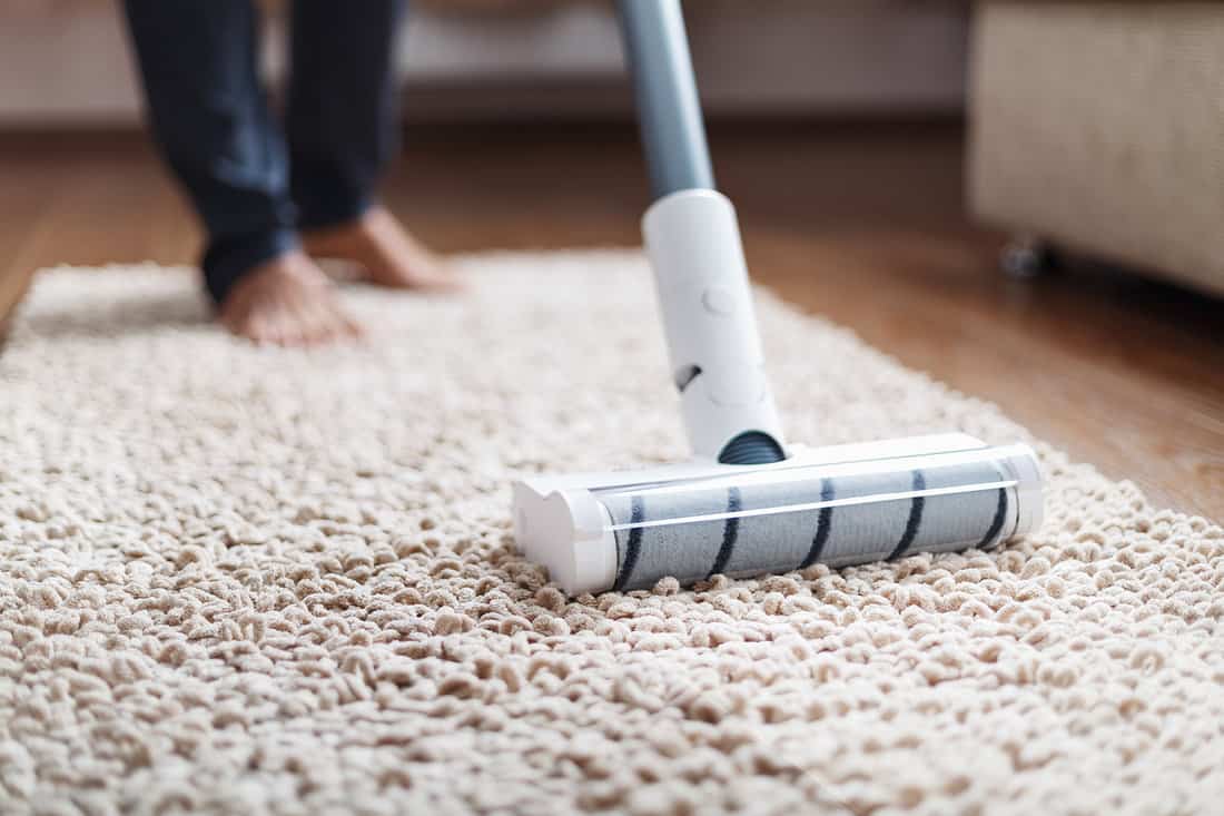 Turbo brush of a cordless vacuum cleaner cleans the carpet