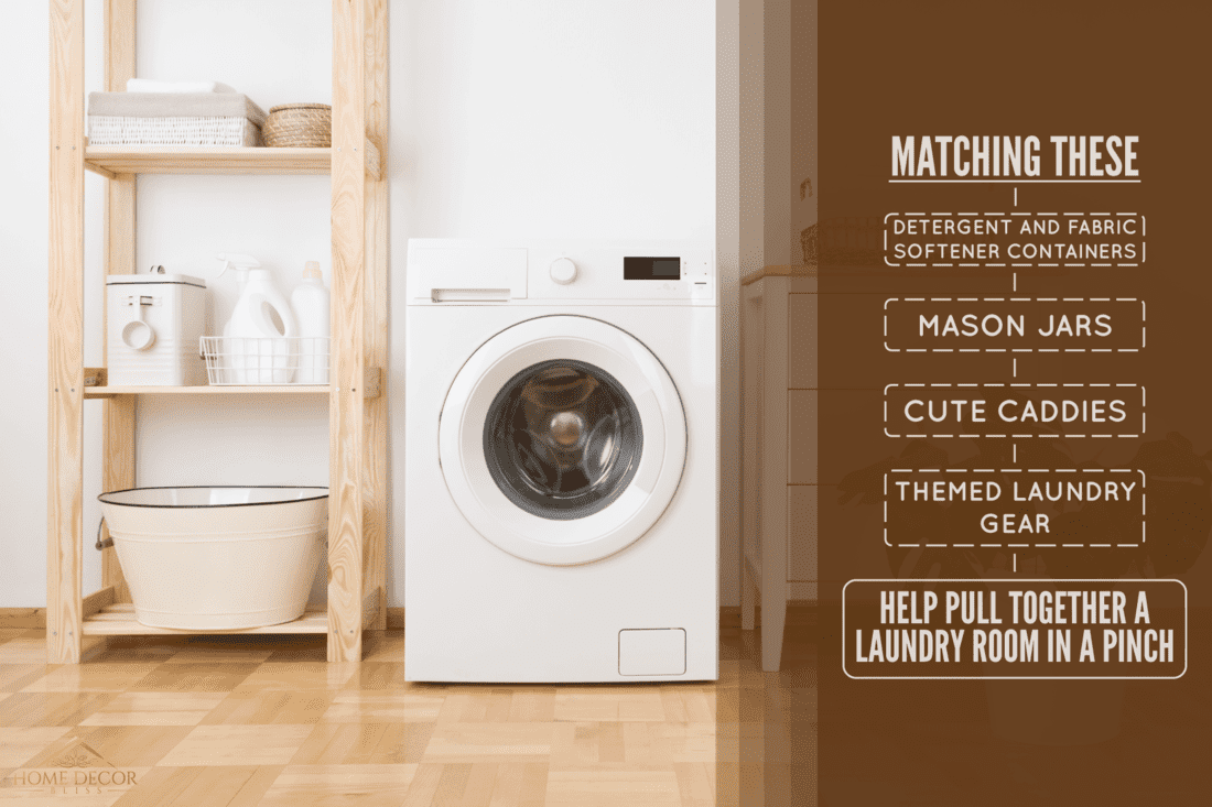 Interior of simple home laundry room with modern washing machine, X Laundry Room Detergent Storage Ideas You Will Love!