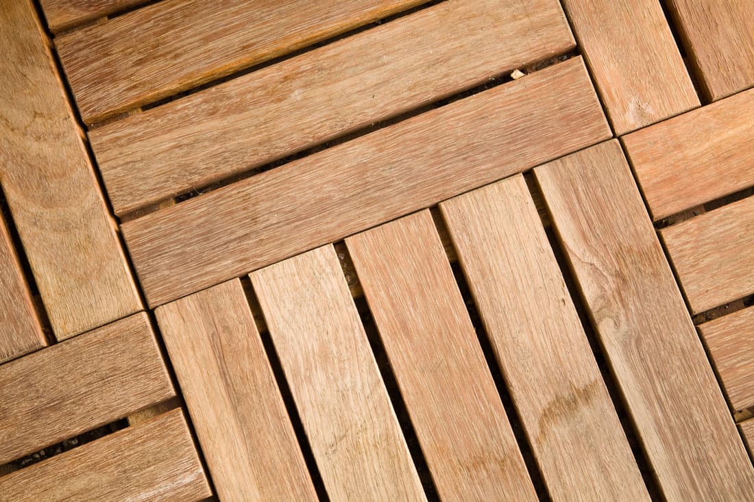 close view outdoor wooden decking tiles