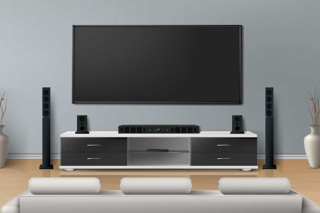 mockup of room with home theater system