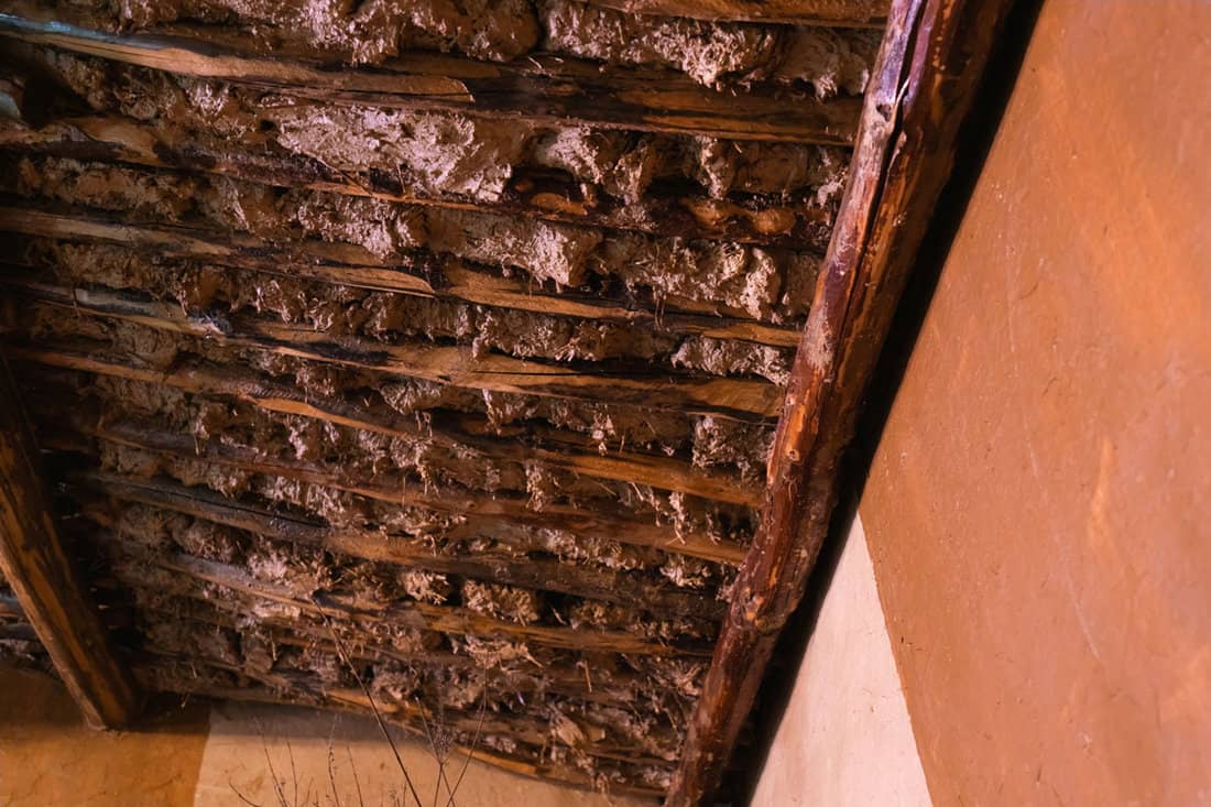 old wooden ceiling on the basement