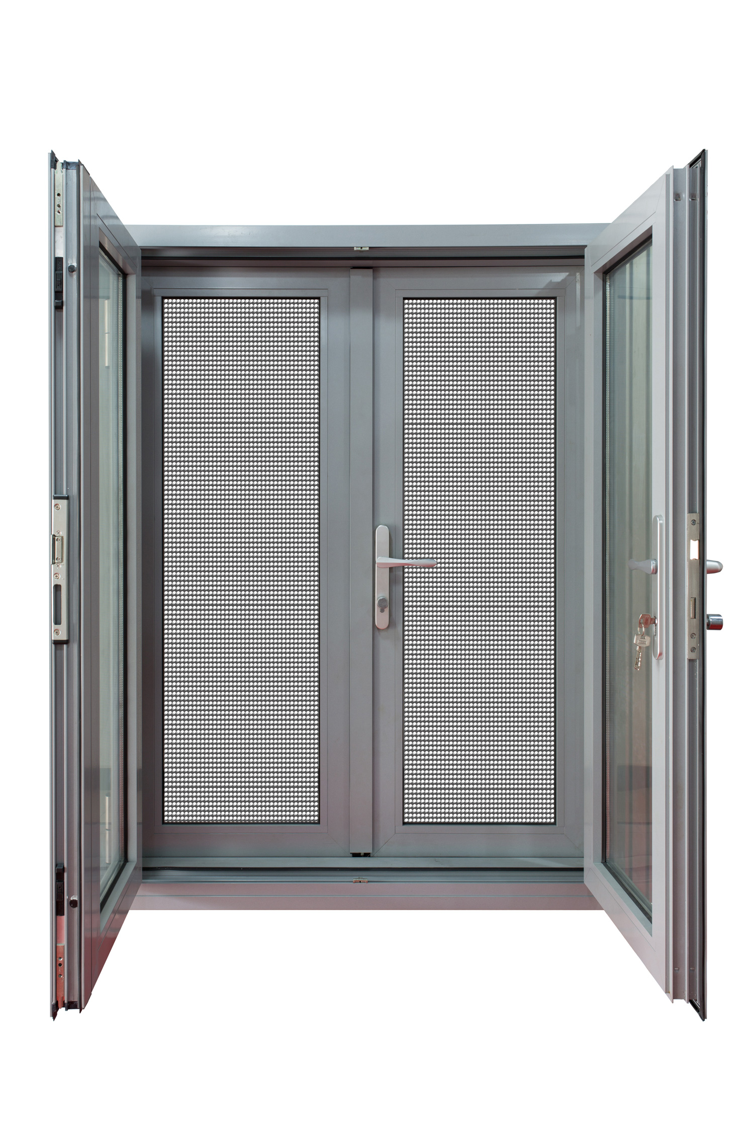 paired hinged door with stainless steel mesh screen 